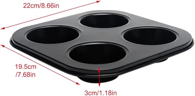 4-Slot Non-Stick Muffin Pan - Carbon Steel Cupcake Tray - Black