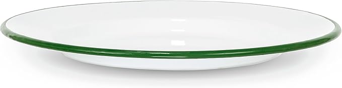 Red Co. Classic 10" Enamel Dinner Plates - White with Green Rim