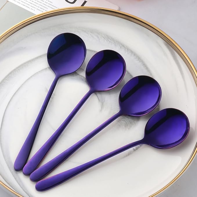 4-Piece Purple Stainless Steel Soup Spoon Set