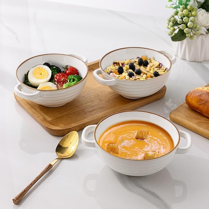 GBHOME 24 OZ Double-Handled Ceramic Soup Bowls