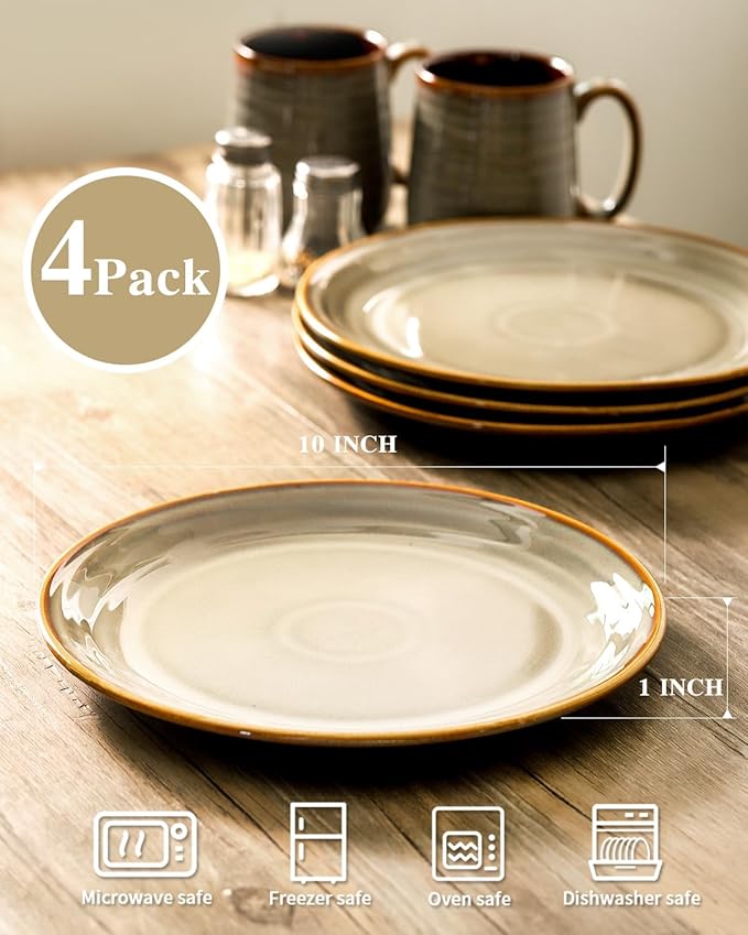 Hasense Elegant Ceramic Plate Set - 10" Brown