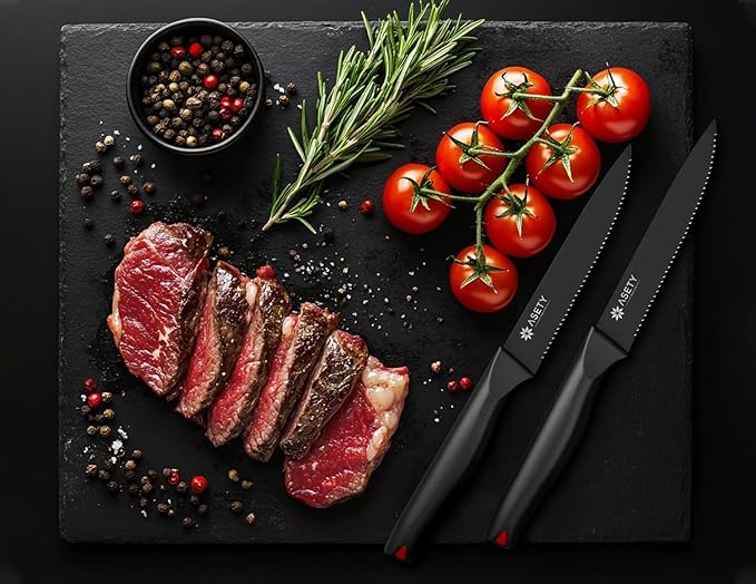 Elegant Serrated Steak Knife 6-Set in Black Box