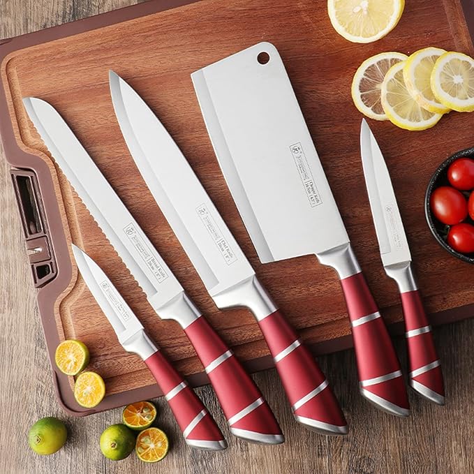 Red 9-Piece Chef's Knife Set with Acrylic Stand