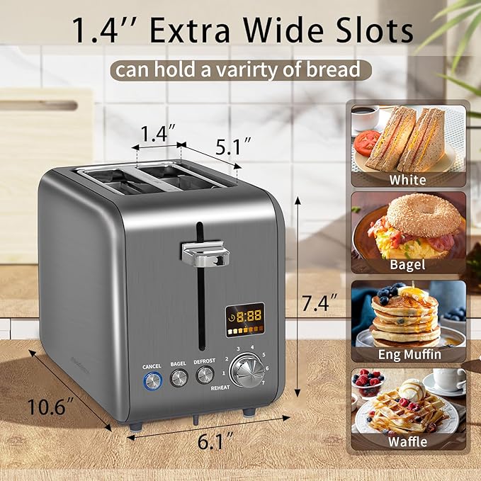 SEEDEEM Dual Slice LCD Toaster - Stainless Steel with Multi-Settings