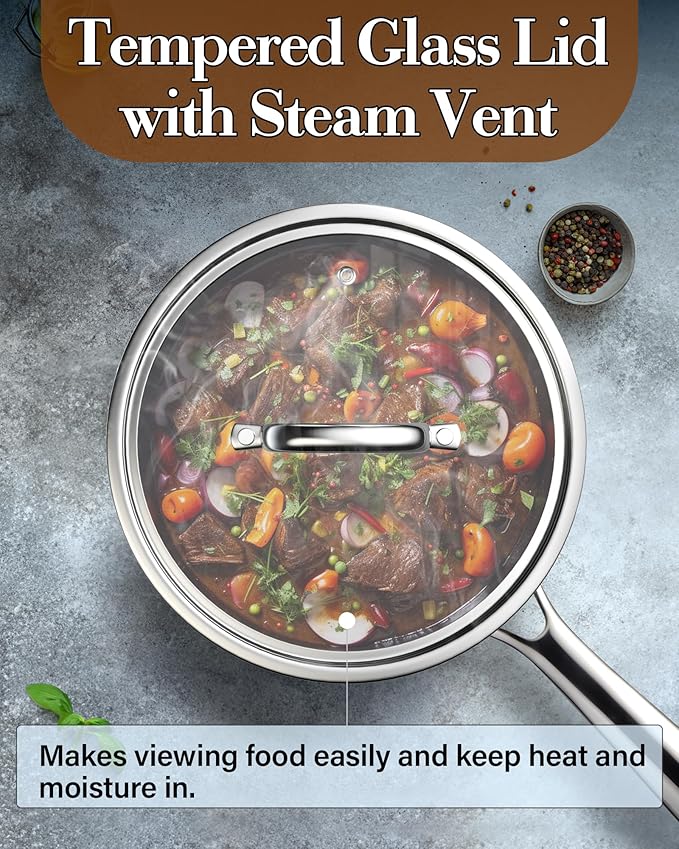 Tri-Ply Stainless 3Qt Saucepan with Glass Lid