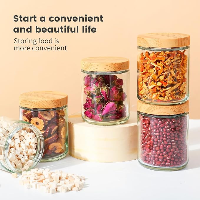 AQSXO 8oz Thick Glass Storage Jars, 6 Pack