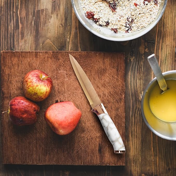 Champagne Gold 6-Piece Knife Set with Marble Handle