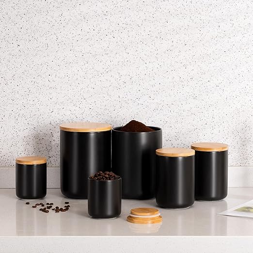 Yangbaga Matte Black Kitchen Canister Trio with Airtight Lids