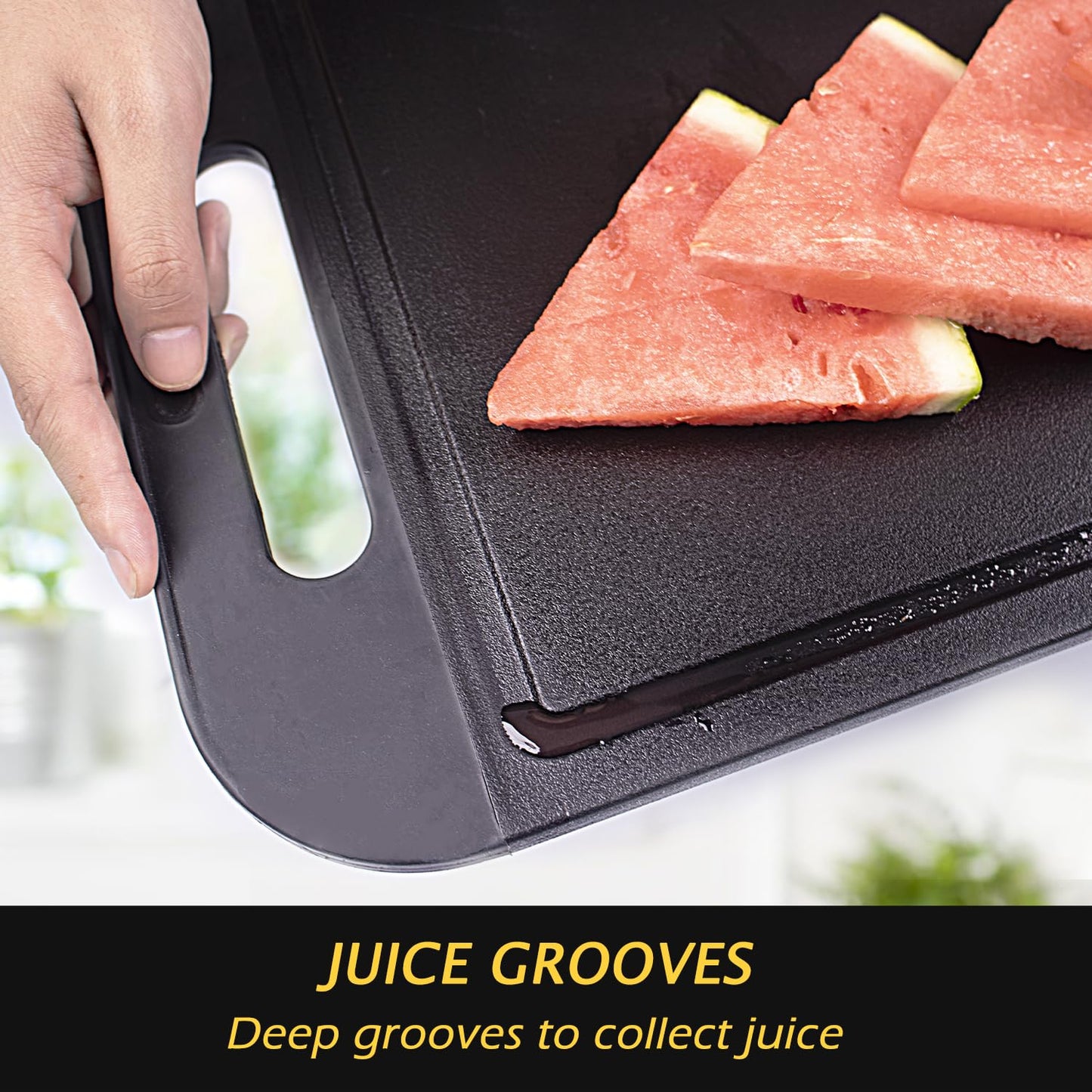 VipPrep Pro Kitchen Cutting Boards 3-Pack - Large Durable Polypropylene Set with Grip Handles and Juice Grooves - Dishwasher Safe (Black/Gray)
