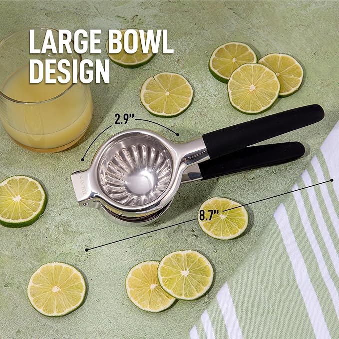 Zulay Pro Stainless Steel Lemon Squeezer - Manual Citrus Juicer with Heavy Duty Metal Bowl
