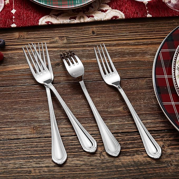 Elegant Pearl Edge Silverware Set, Stainless Steel