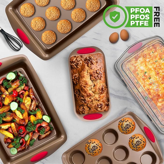 Deluxe NutriChef 5-Piece Baking Set - Gold & Red Silicone