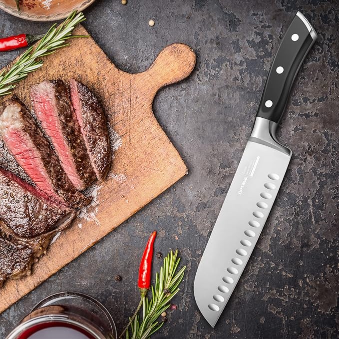 SteelSharp 7-Inch Santoku Knife - Precision German Steel with Pakka Wood Handle