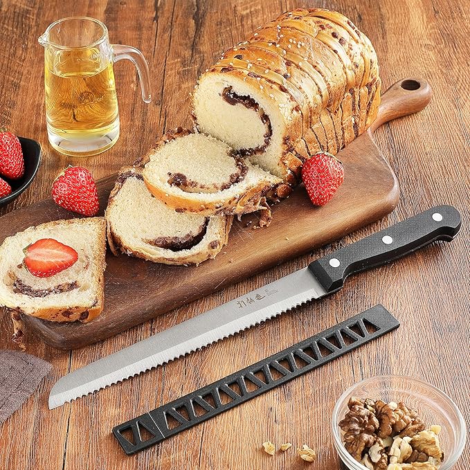 HAMMER IRON ALLEY Bread Knife HIA Stainless Steel 8 inch Serrated Bread Knife Perfect for Homemade Bread Bagels and Cake Knife Cover Included Dishwasher Safe (8 inch Blade with 5 inch Handle)