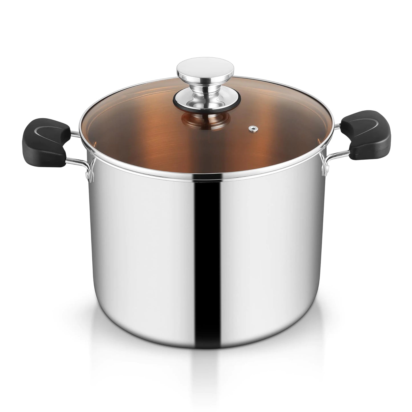 TeamFar 12QT Stainless Tri-ply Stock Pot with Glass Lid