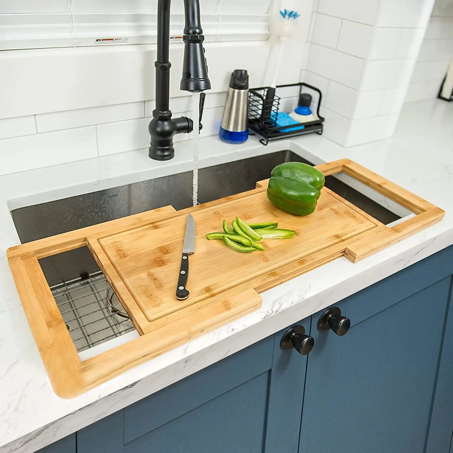 2024 Hifybaty Expandable Bamboo Sink Board with Juice Groove