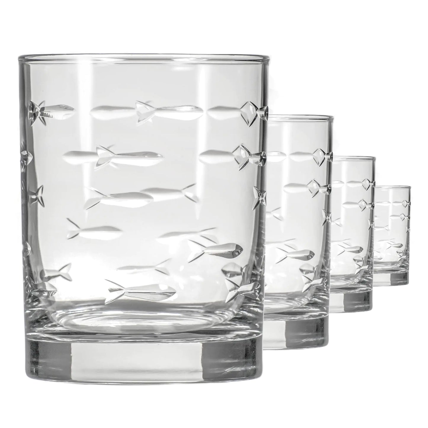Rolf Glass 13oz Fish Engraved Whiskey Tumblers - Set of 4