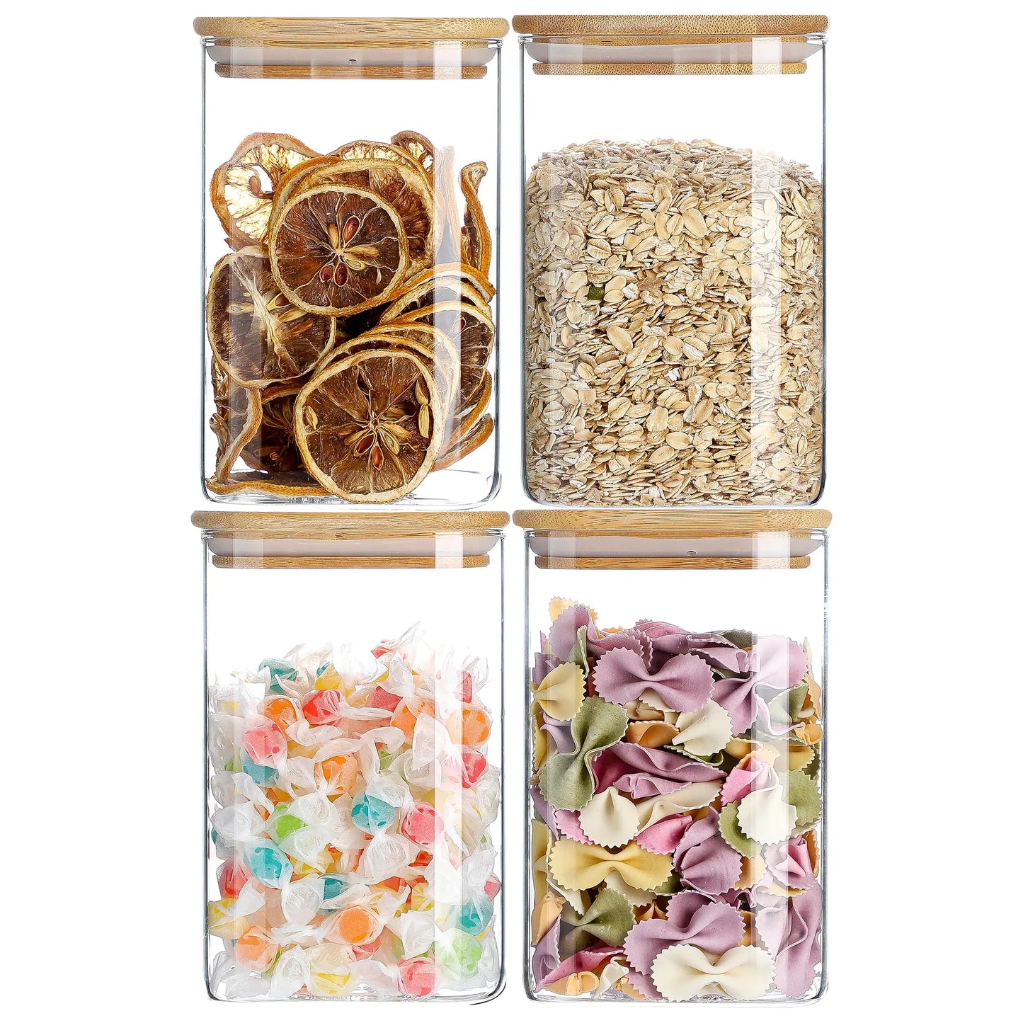 BamboSeal Square Glass Storage Jars 34 Oz
