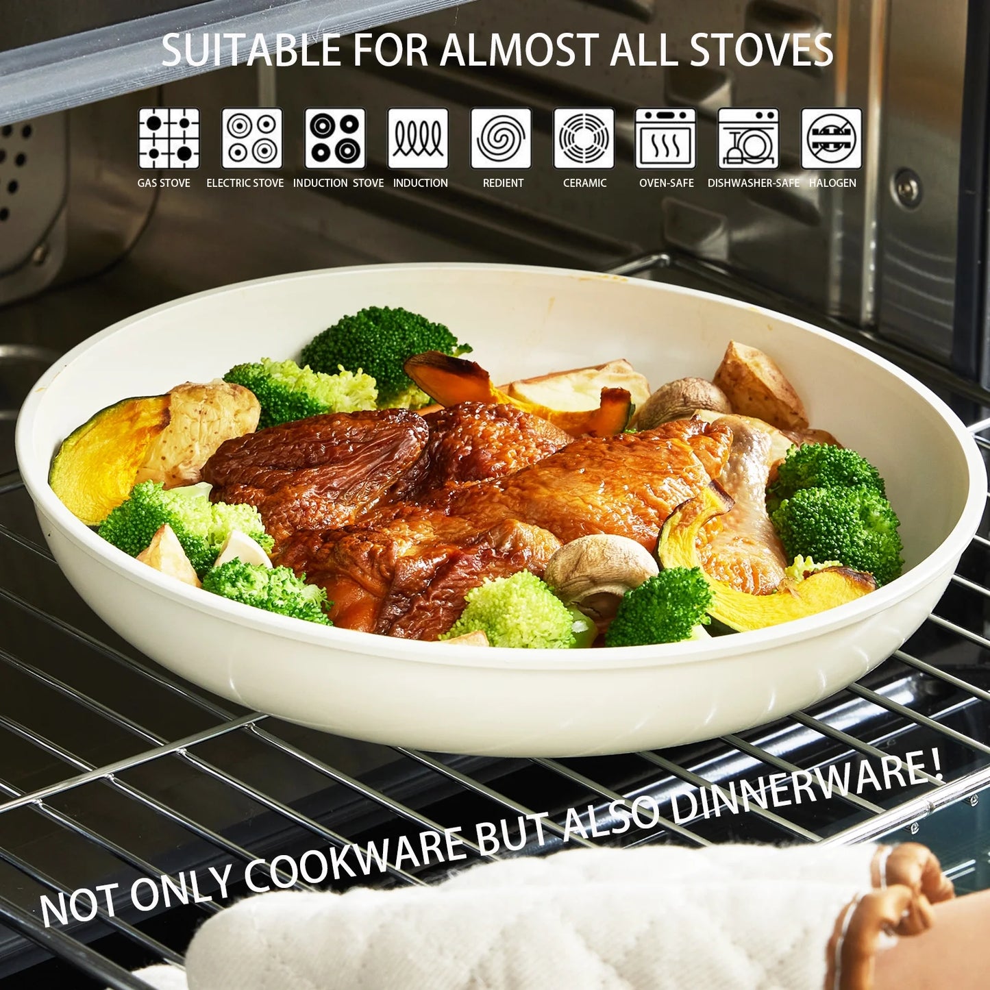 Hausfrau White Ceramic Cookware Set with Detachable Handle