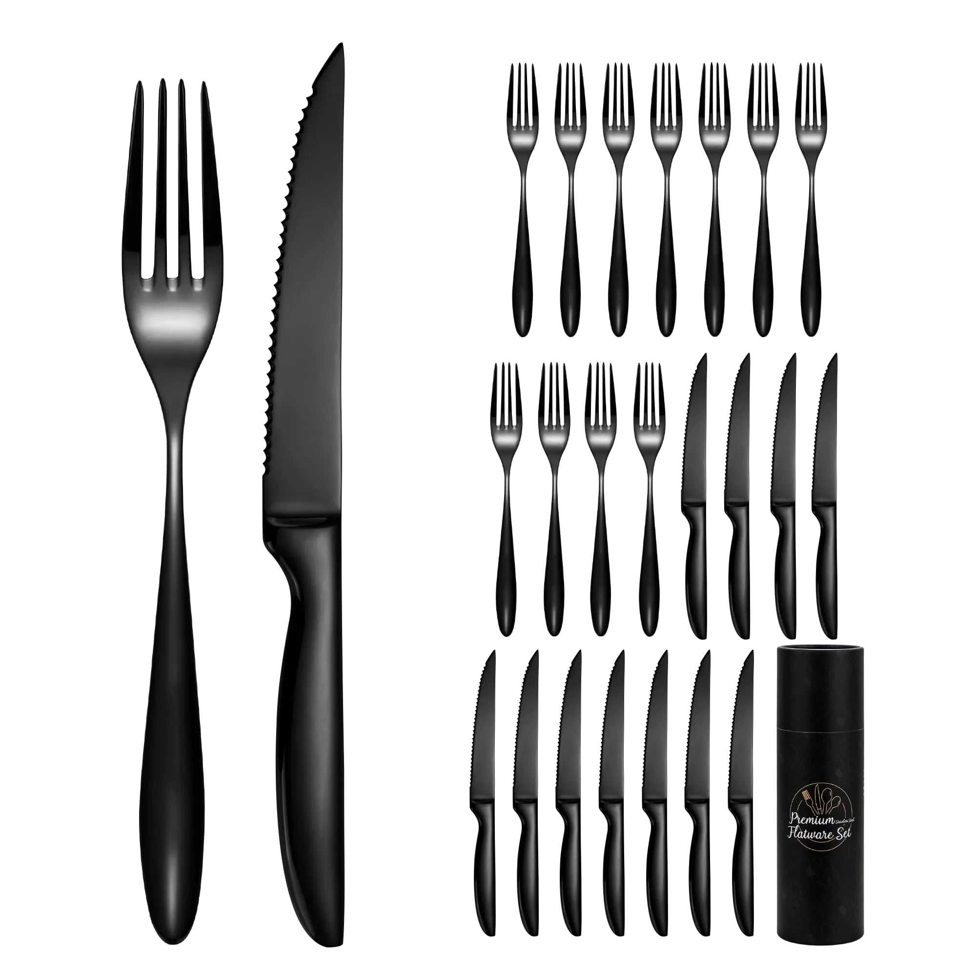 Sleek Black 24-Piece Steak Cutlery Set