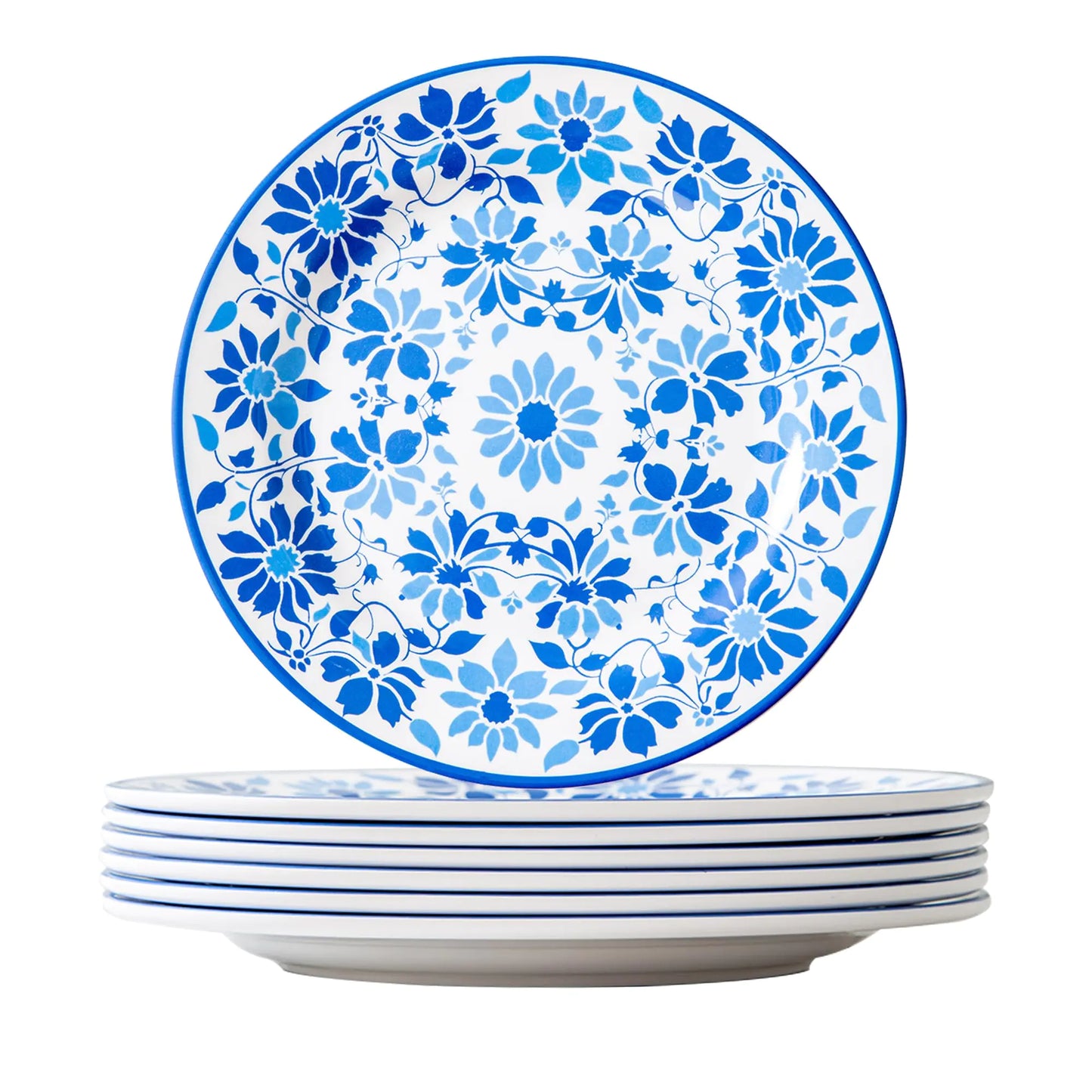 Blue Flora 6-Piece Melamine Plate Set