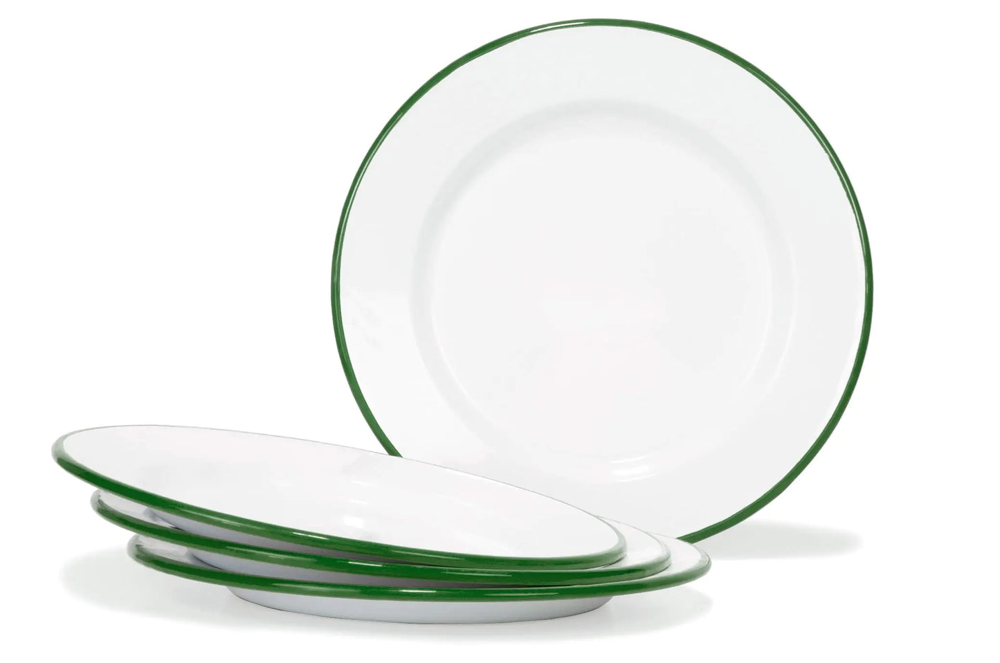 Red Co. Classic 10" Enamel Dinner Plates - White with Green Rim