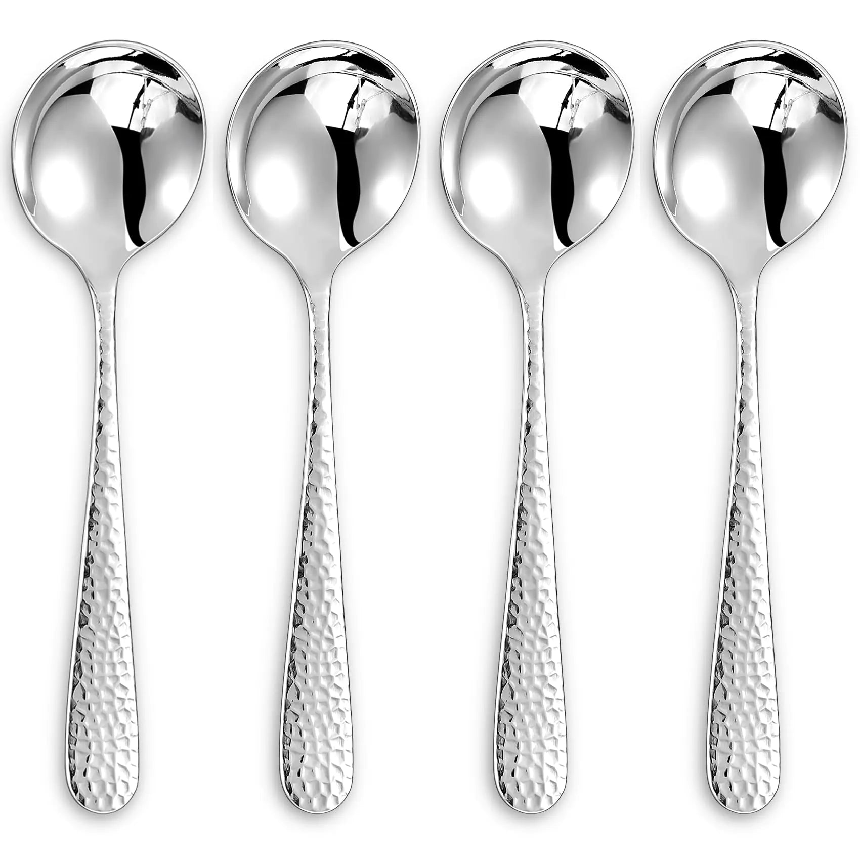 KEAWELL Elegant Hammered 4-Piece Stainless Steel Spoon Set