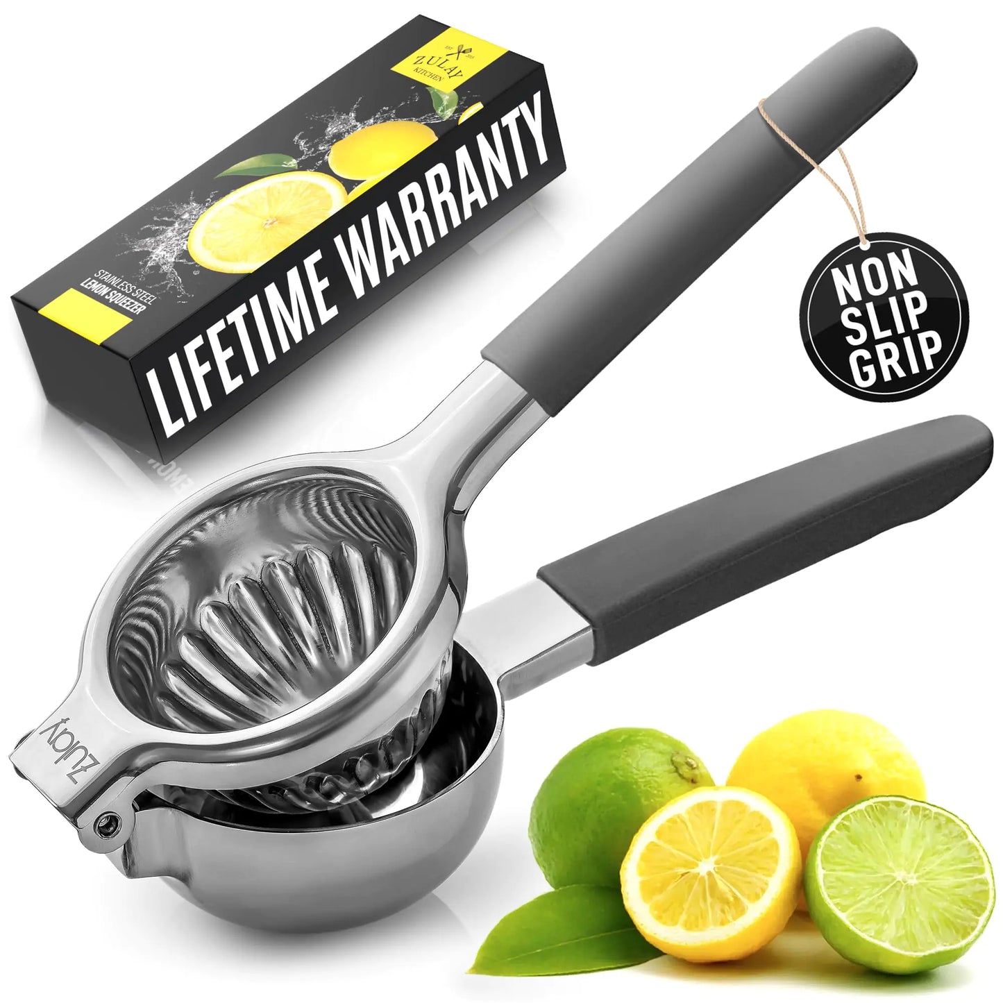 Zulay Pro Stainless Steel Lemon Squeezer - Manual Citrus Juicer with Heavy Duty Metal Bowl
