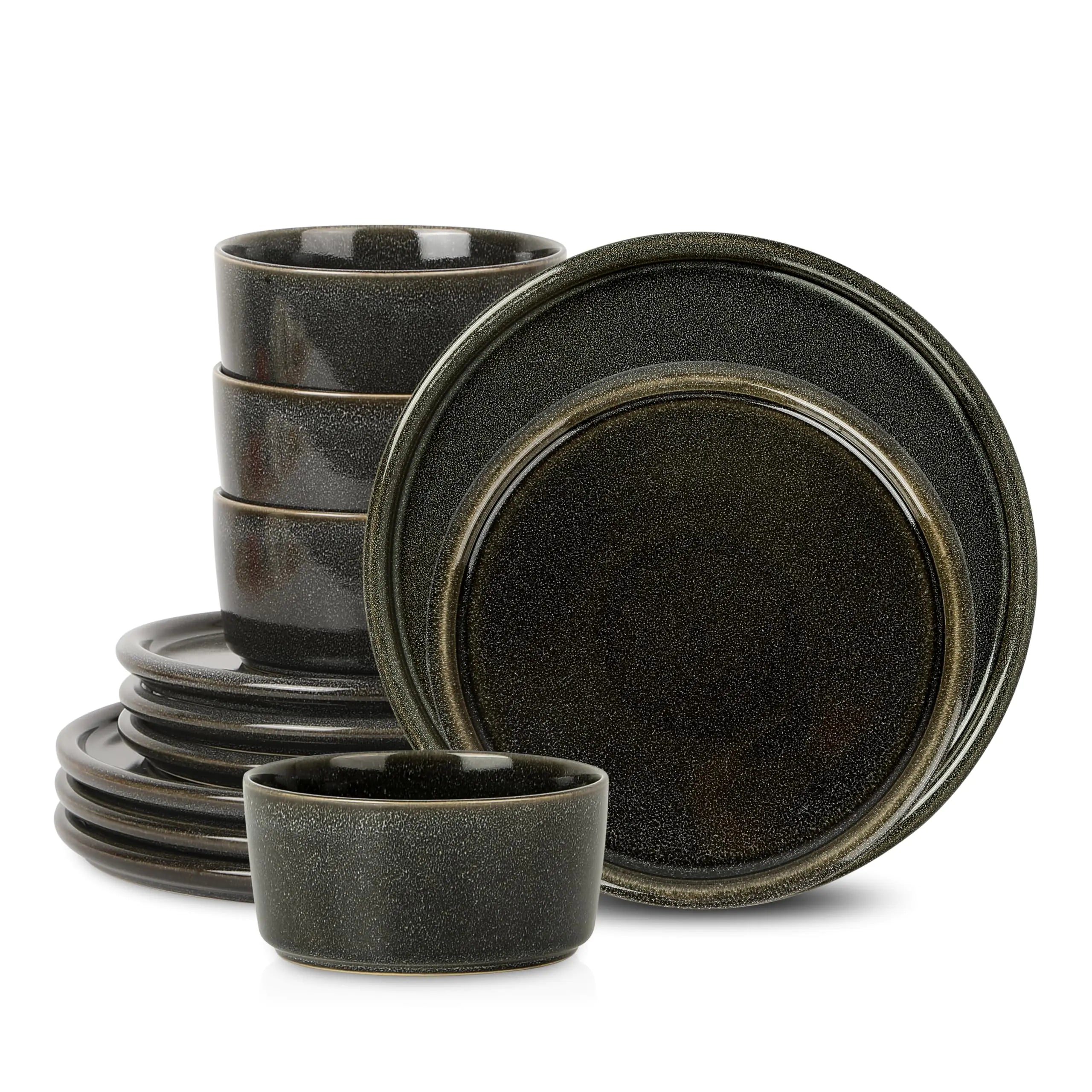 Eden Charcoal 12-Piece Stoneware Dinner Set