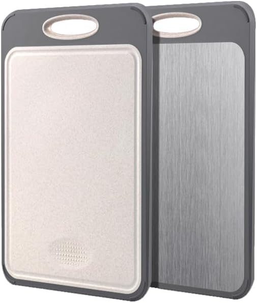 FBERS Dual-Surface Chef's Board 304 Stainless & Wheat Straw, 13.78x9.84 Inch