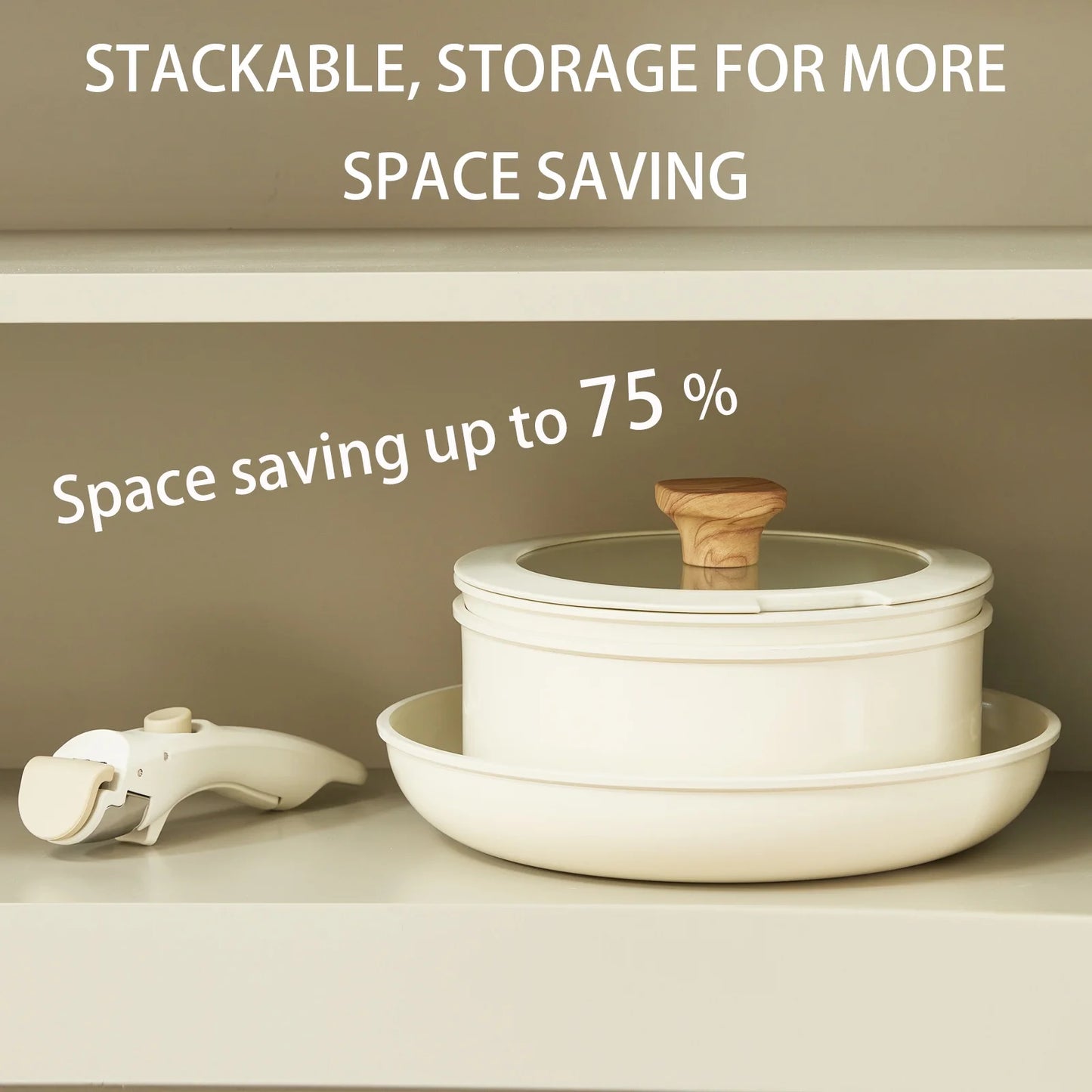 Hausfrau White Ceramic Cookware Set with Detachable Handle