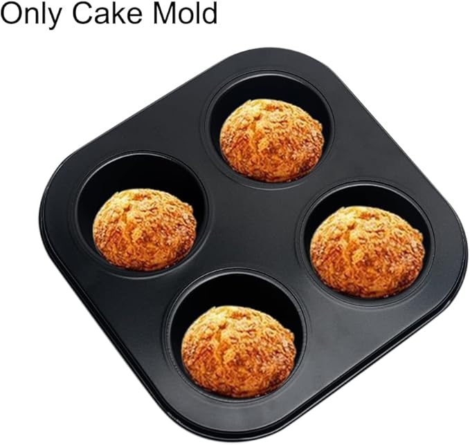 4-Slot Non-Stick Muffin Pan - Carbon Steel Cupcake Tray - Black