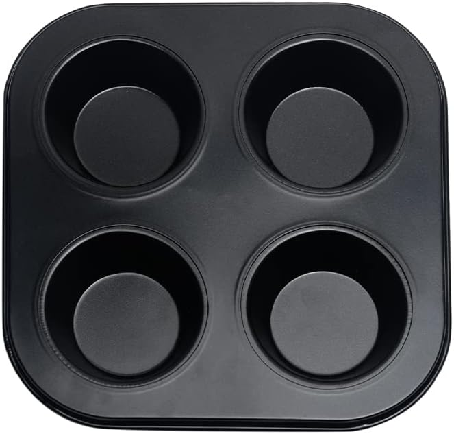 4-Slot Non-Stick Muffin Pan - Carbon Steel Cupcake Tray - Black