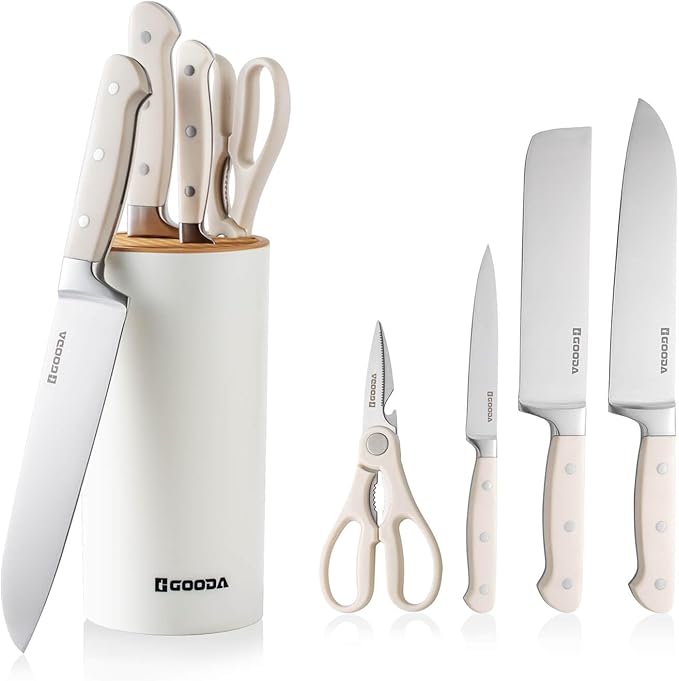 4-Piece White Knife Set with Universal Block