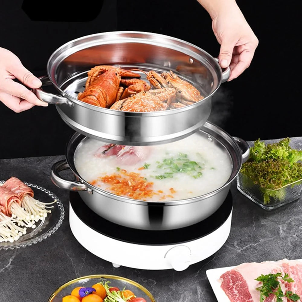 Dual-Tier 18/8 Steel Steamer Cookpot
