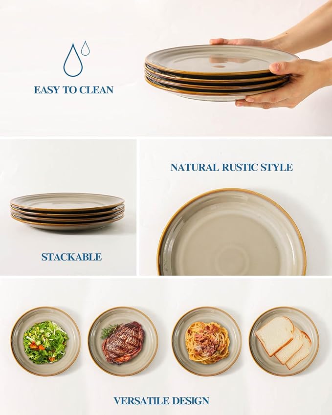 Hasense Elegant Ceramic Plate Set - 10" Brown