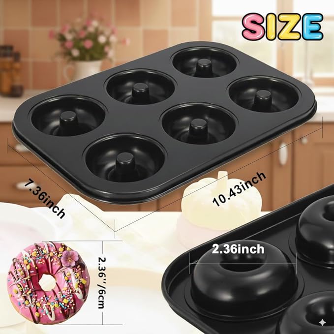 Bakelite Mini Donut Maker Set - 2 Non-Stick 6-Cavity Carbon Steel Pans