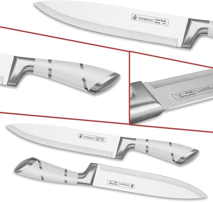 Retrosohoo 9-Piece Elegant White Chef Knives Set with Sharpener and Stand