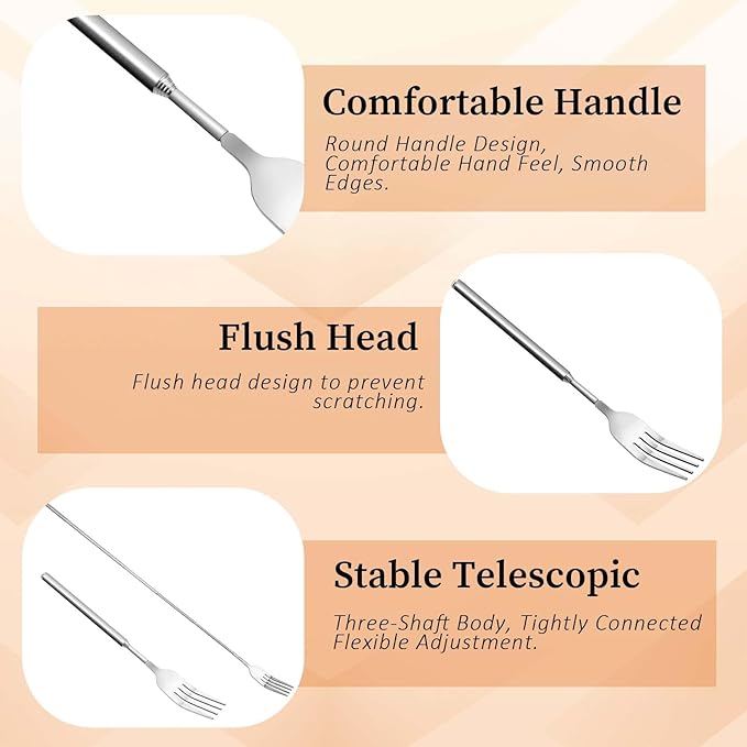 2Pcs Stainless Steel Telescopic Dining Forks 63cm