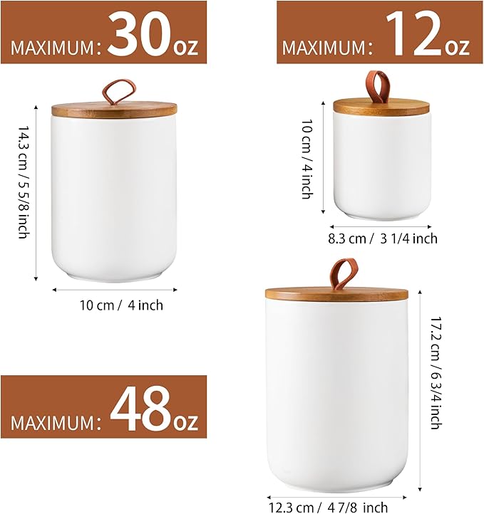 CeramiSeal White Kitchen Canister Set with Airtight Bamboo Lids (3 Pc)