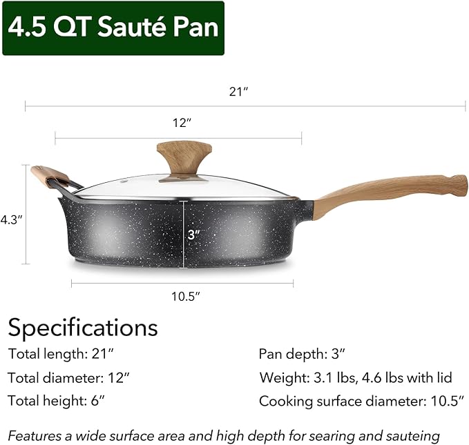 GraniteMagic 4.5 QT Nonstick Deep Pan with Lid