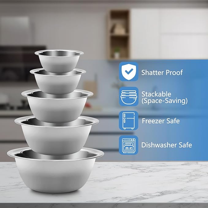 SteelChef 5-Piece Stainless Mixing Bowls