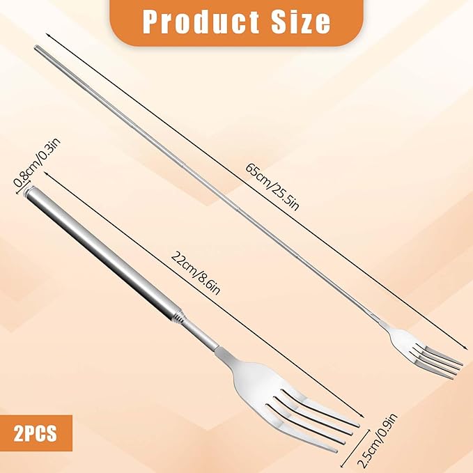 2Pcs Stainless Steel Telescopic Dining Forks 63cm