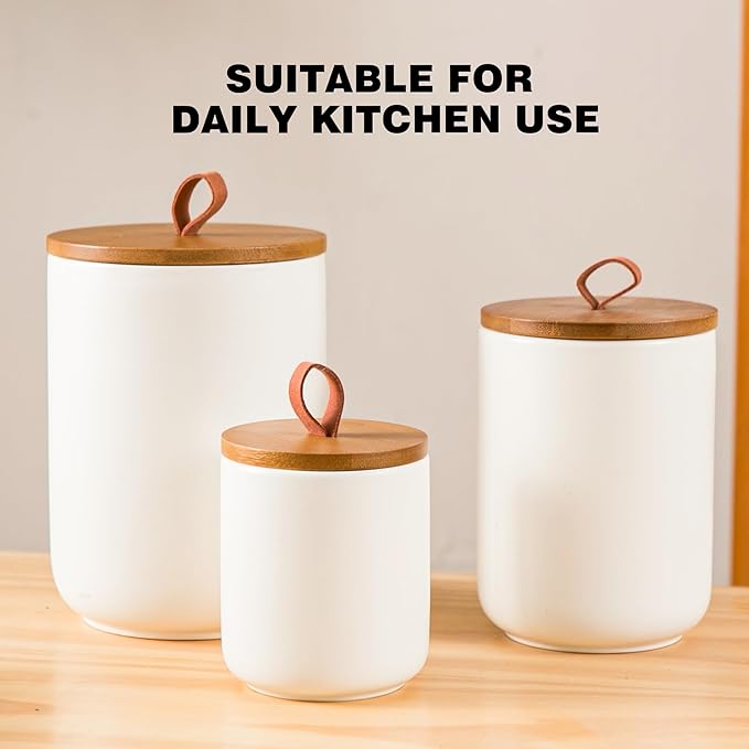 CeramiSeal White Kitchen Canister Set with Airtight Bamboo Lids (3 Pc)