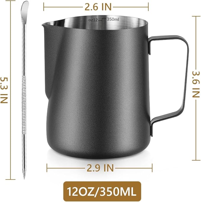 Deluxe 12 oz Milk Frothing Jug with Latte Art Pen