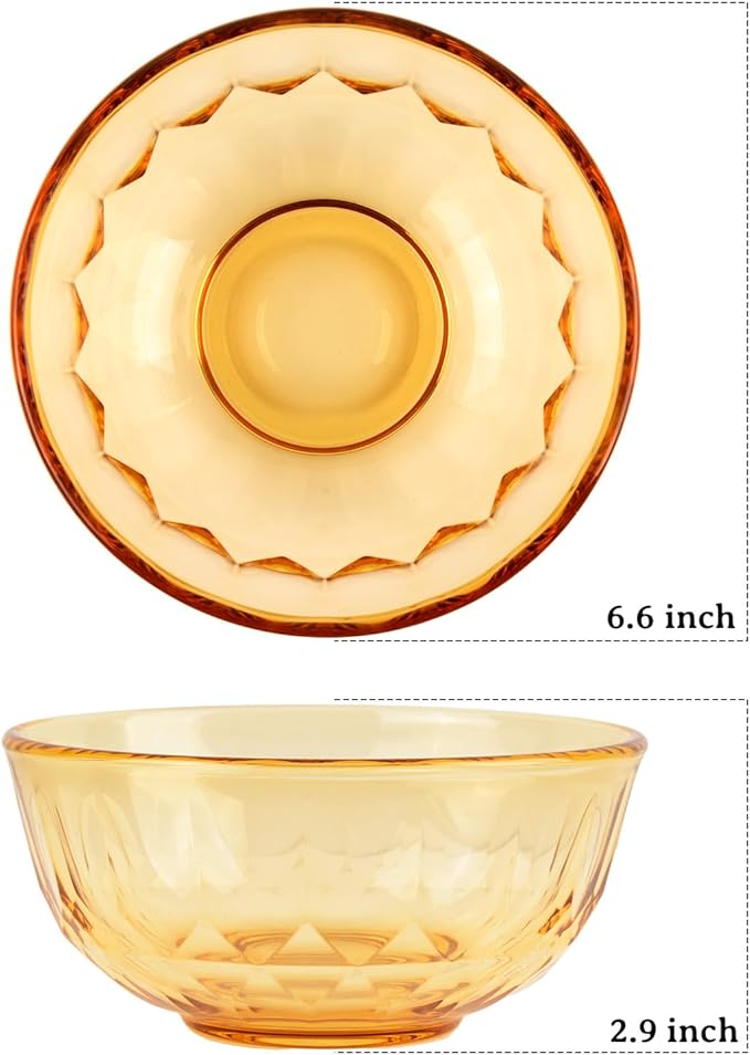 BEVIEVER Amber Glass Mixing Bowls 6.6 Inch 34 OZ Large Premium Glass Salad Bowl Baking Soup Dessert and Snacks Bowl Kitchen Essentials of 2 Pack Dishwasher Microwave and Oven Safe