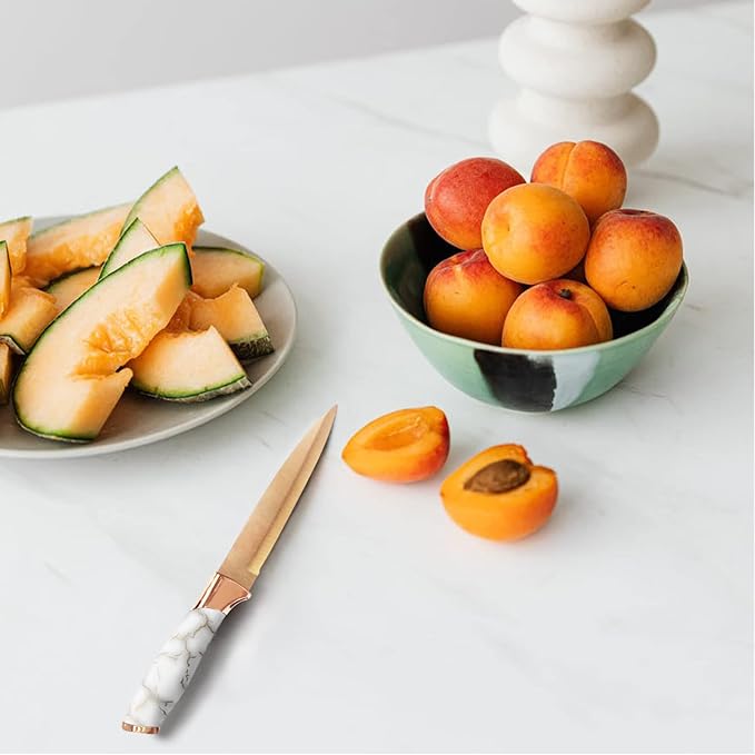 Champagne Gold 6-Piece Knife Set with Marble Handle