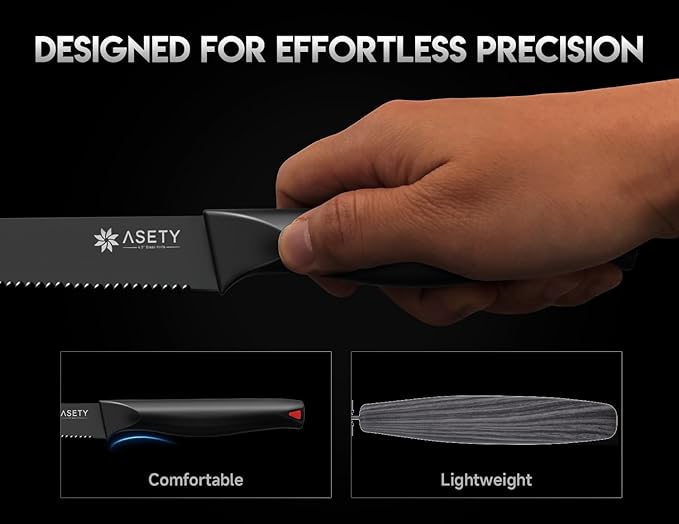 Elegant Serrated Steak Knife 6-Set in Black Box