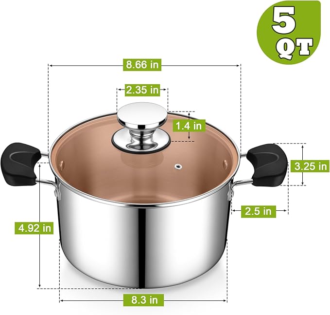 5 Qt Chef's Choice Stainless Steel Cooking Pot with Lid