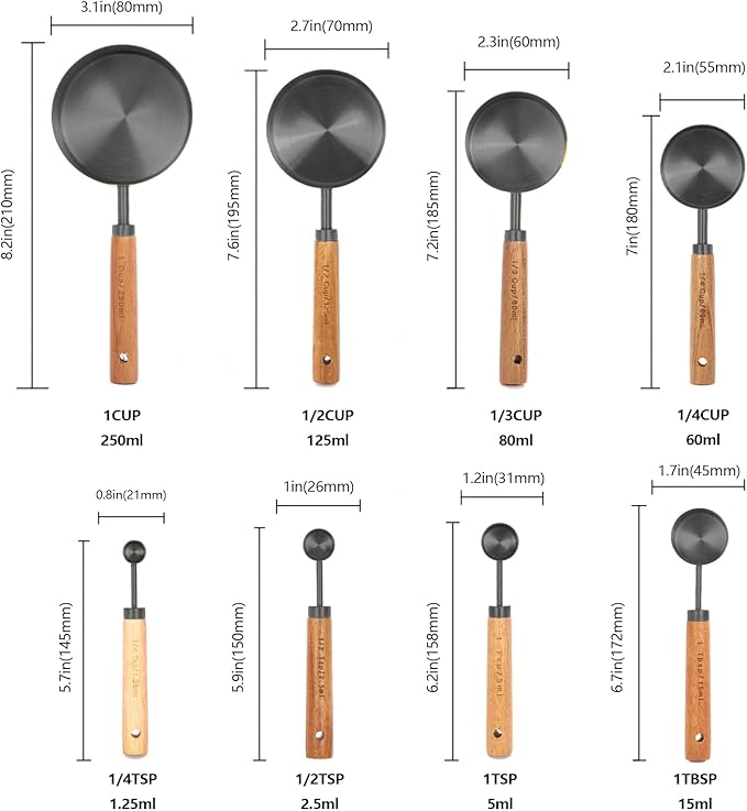Elegant 8-Piece Kitchen Measuring Set with Wooden Handles
